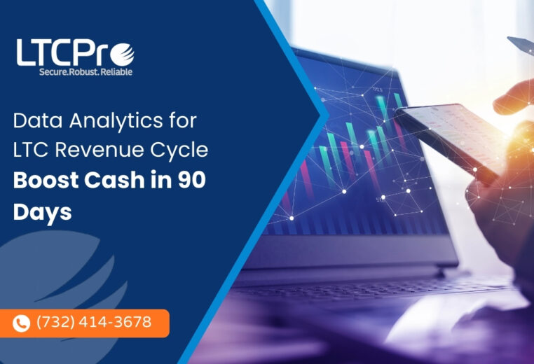 Data analytics dashboard showing revenue cycle KPIs for long-term care facilities